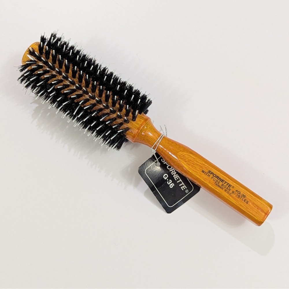 Spornette G-36 Hair Brush Nylon Boar Bristles 2" Rounder Wood Handle Taiwan